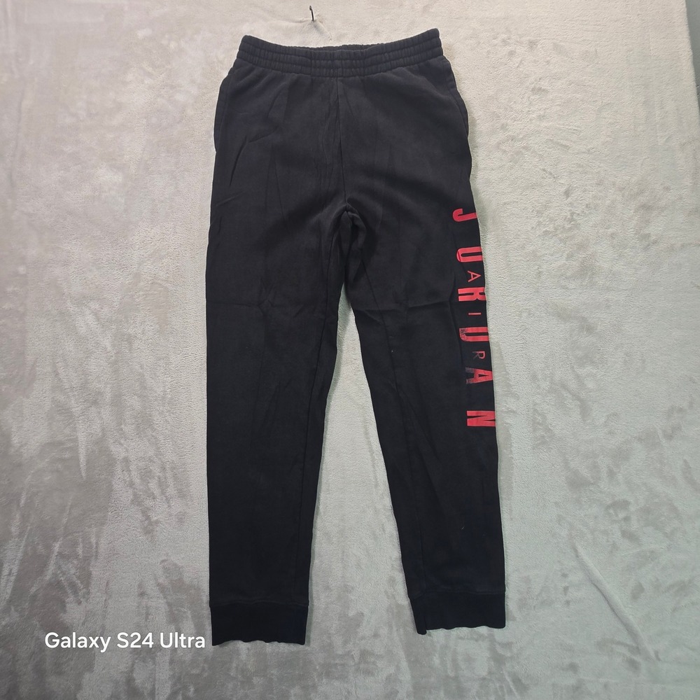 Jordan Boys Black Fleece Joggers Red Graphic Sweatpants Size XL 13-15Y